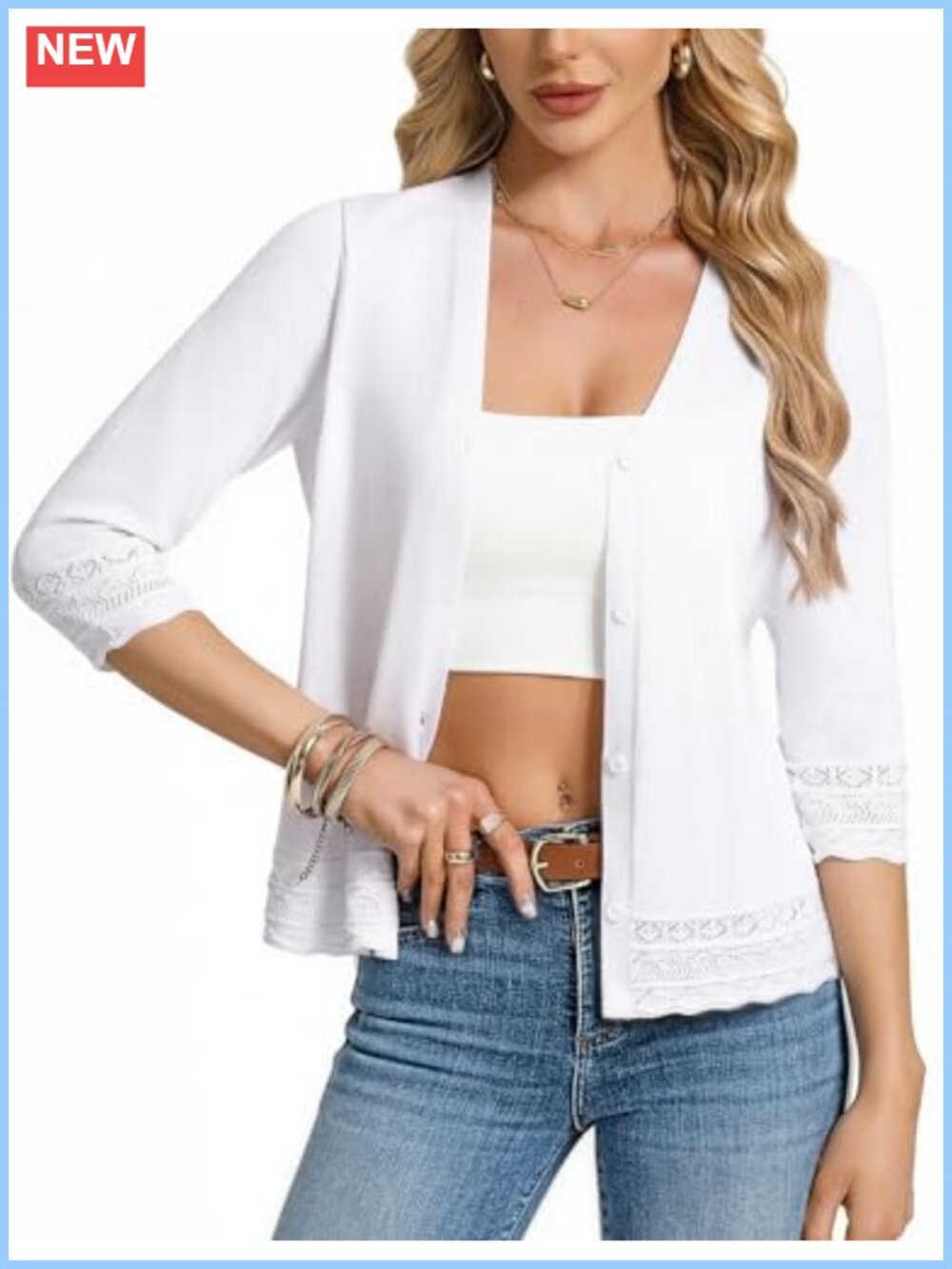 Women's Lightweight Button Down Cardigan Sweater 3/4 Sleeve V-Neck Knit